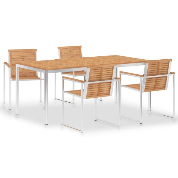 Set Mobilier De Grădină 5 Piese Lemn De Tec & Amp Oțel Inoxidabil 3053386